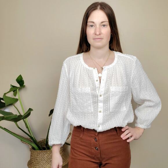 Anthropologie Akemi & Kin Swiss Dot Buttondown White Medium - Picture 2 of 6